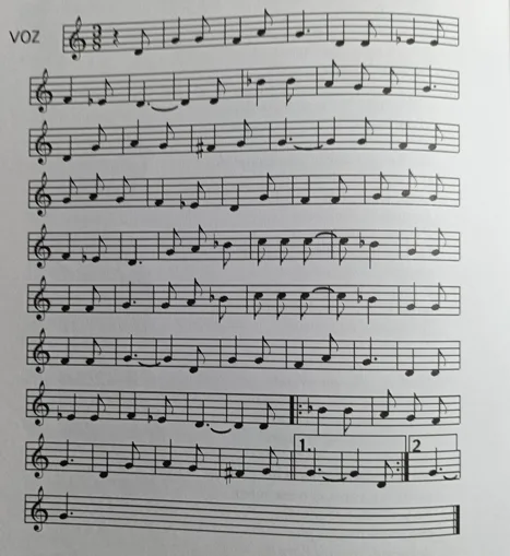Partitura de la melodía del Viacrucis de Bedoya