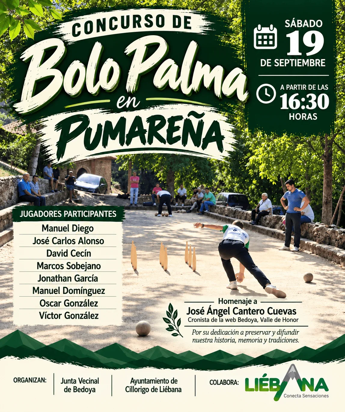 Cartel del Concurso de Bolo Palma de Pumareña 2026, homenaje a José Ángel Cantero